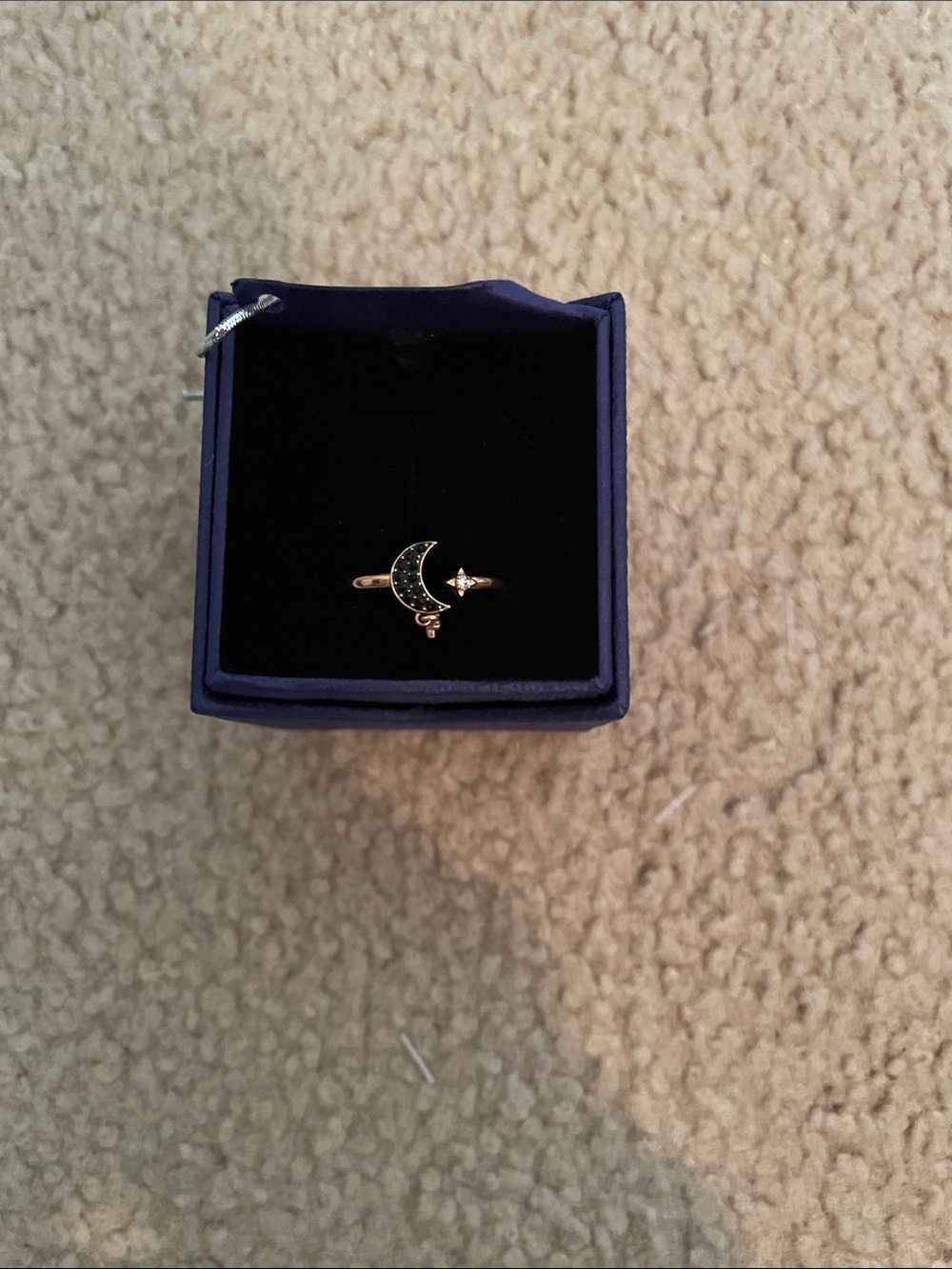 Swarovski 💍Gold Crescent Moon and Star Ring in Black Enamel
